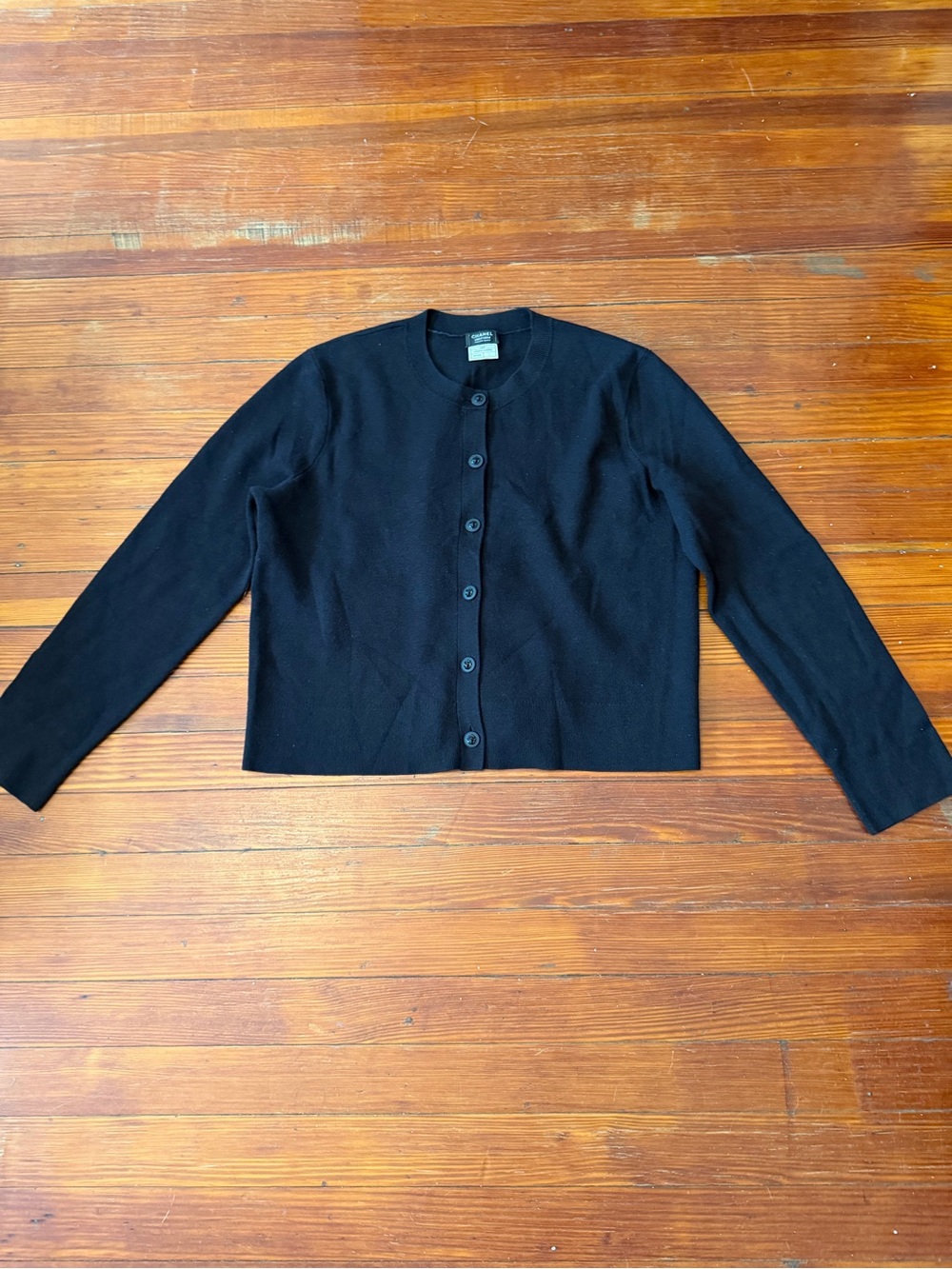 Authentic CHANEL Black Wool Cardigan  Button Cardigan size large